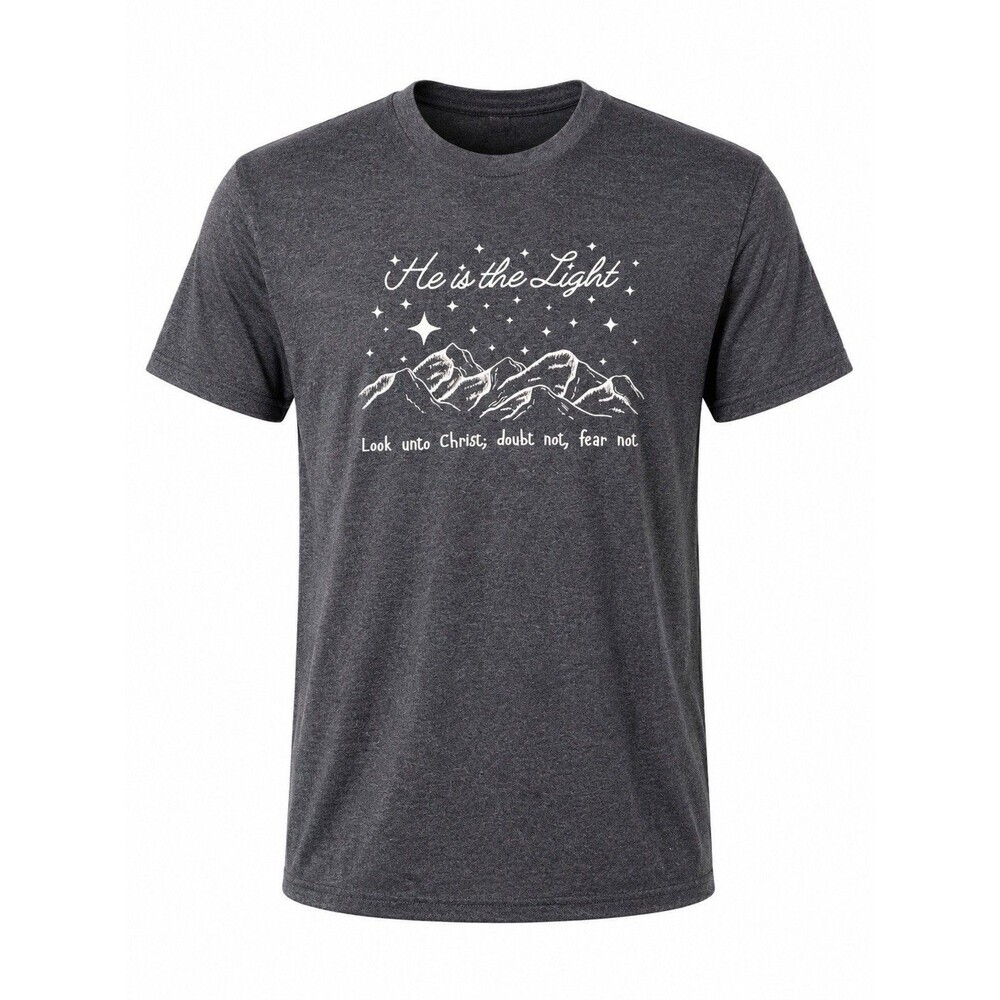 XL He Is the Light Christian T Shirt Gray Faith Jesus Scripture Tee